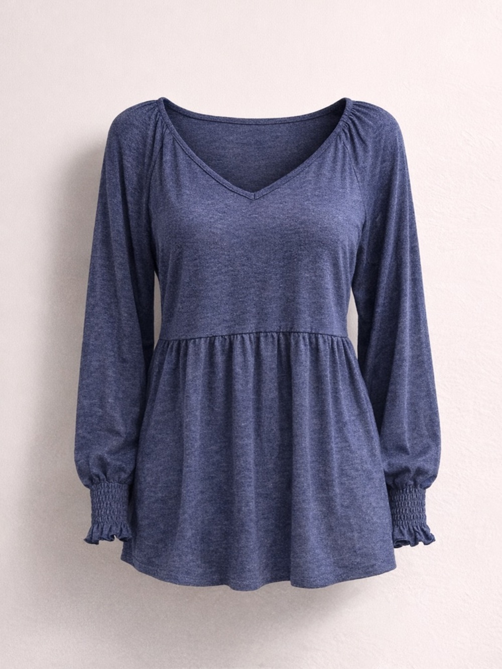 Lomon Navy Babydoll Top Long Sleeve Stretch Large NWOT
